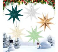 ZZQVIP Set di 5 Stelle di Natale in Carta 30cm Stelle di carta da Appendere 9 Punte in 5 Colori (Bianco, Verde Scuro, Verde Chiaro, Kraft, Crema),Decorazioni Carta Natale per Finestra, Tavolo o Festa