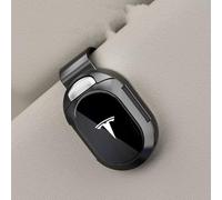 ZZRSXZSR Porta Occhiali da Auto per Tesla Model 3/Model S/Model X/Model Y,Clip Porta Occhiali da Sole Organizer Occhiali da Sole Auto Portaocchiali Auto in Pelle Clip per Visiera,Black