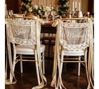 ZZTINGC 2 Pezzi Personalizzati per Sedie da Matrimonio in Pizzo, Decorazioni Personalizzate per Sedie per Sposa E Sposo, Decorazioni per Lo Schienale in Tulle per Ricevimenti di Nozze(Square-Shaped)