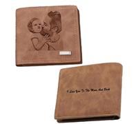 ZZTINGC Portafoglio Fotografico Personalizzato, Portafoglio Da Uomo Con Testo Inciso Personalizzato, Portafoglio Bifold In Pelle Semplice, Regalo For La Festa Del Papà, Regalo Di San Valentino