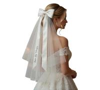 ZZTINGC Velo da Sposa Personalizzato con Fiocco, Fascia for Capelli con Nome E Data Personalizzati per La Futura Sposa, Accessorio per Capelli in Tulle di Pizzo Bianco per Addio al Nubilato(L:50cm)