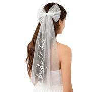 ZZTINGC Velo da Sposa Personalizzato Elegante Fiocco di Perle con Fermaglio per Capelli, Velo da Sposa Corto in Tulle per Addio al Nubilato, Accessori per Capelli da Sposa