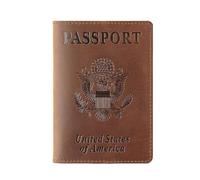 ZZTWER Portapassaporto americano, portadocumenti in pelle bovina, retro, multinazionale, custodia protettiva, portafoglio da viaggio portatile e sottile Custodie per passaporto(Bruin)