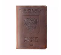 ZZTWER Portapassaporto russo Portadocumenti in pelle di vacchetta Portafoglio for carte d'imbarco retrò Porta carte Set di passaporti vintage Custodie per passaporto(Bruin)