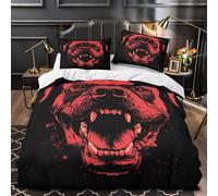 ZZVRMCYLD Cane aggressivo 3D Stampa Coperta Letto 3pz Microfibra Resistente Illustrazione horror rossa Coperteletto 2 federe Lavabile Lavatrice Ragazzi Ragazze Double（200x200cm）