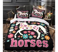 ZZVRMCYLD Disegno dell'amore per i cavalli 3D Stampa Coperteletto 3pz Microfibra Resistente Floreale colorato Coperta Letto 2 federe Ipollergenica Adolescenti Adulti Giovani Single（140x200cm）