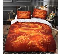 ZZVRMCYLD Drago di Fuoco 3D Stampa Coperteletto 3pz Microfibra Ipollergenica ArteBestialeMitica Coperta Letto 2 federe Facile Cura Adulti Famiglia Double（200x200cm）