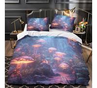 ZZVRMCYLD foresta di funghi fantastici 3D Stampa Coperta Letto 3pz Microfibra Resistente scena magica luminosa Coperteletto 2 federe Traspirante Ragazzi Ragazze Single（140x200cm）