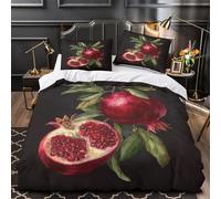 ZZVRMCYLD frutto del melograno 3D Stampa Coperteletto 3pz Microfibra Resistente Illustrazione botanica Coperta Letto 2 federe Resistente Adolescenti Adulti Giovani Single (135x200cm)