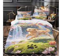 ZZVRMCYLD Golden retriever che corre 3D Stampa Coperteletto 3pz Microfibra Resistente Foresta di funghi fantastici Coperta Letto 2 federe Resistente Arredo Camera Bambini Single（140x200cm）