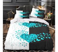 ZZVRMCYLD Simboli del cuore 3D Stampa Coperteletto 3pz Microfibra Resistente Disegno astratto blu Coperta Letto 2 federe Zip Bambini Adolescenti Single（140x200cm）