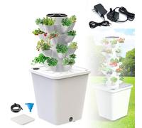 ZZwansuGE Kit Torre Idrop-onica, Coltivazione Senza Terra, Torre Idropo-nica da Interno, con Pompa dell'Acqua + Serbatoio dell'Acqua da 10L, per La Coltivazione di Frutta E Verdura,White-20Holes