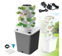 ZZwansuGE Kit Torre Idrop-onica, Coltivazione Senza Terra, Torre Idropo-nica da Interno, con Pompa dell'Acqua + Serbatoio dell'Acqua da 10L, per La Coltivazione di Frutta E Verdura,Black-20Holes