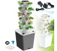 ZZwansuGE Kit Torre Idrop-onica, Coltivazione Senza Terra, Torre Idropo-nica da Interno, con Pompa dell'Acqua + Serbatoio dell'Acqua da 10L, per La Coltivazione di Frutta E Verdura,Black-30Holes