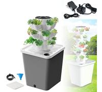 ZZwansuGE Kit Torre Idrop-onica, Coltivazione Senza Terra, Torre Idropo-nica da Interno, con Pompa dell'Acqua + Serbatoio dell'Acqua da 10L, per La Coltivazione di Frutta E Verdura,Black-15Holes