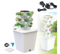 ZZwansuGE Kit Torre Idrop-onica, Coltivazione Senza Terra, Torre Idropo-nica da Interno, con Pompa dell'Acqua + Serbatoio dell'Acqua da 10L, per La Coltivazione di Frutta E Verdura,White-15Holes