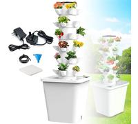ZZwansuGE Kit Torre Idrop-onica, Coltivazione Senza Terra, Torre Idropo-nica da Interno, con Pompa dell'Acqua + Serbatoio dell'Acqua da 10L, per La Coltivazione di Frutta E Verdura,White-30Holes