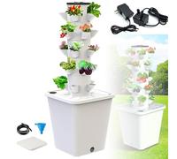 ZZwansuGE Kit Torre Idrop-onica, Coltivazione Senza Terra, Torre Idropo-nica da Interno, con Pompa dell'Acqua + Serbatoio dell'Acqua da 10L, per La Coltivazione di Frutta E Verdura,White-25Holes