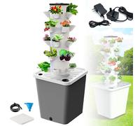 ZZwansuGE Kit Torre Idrop-onica, Coltivazione Senza Terra, Torre Idropo-nica da Interno, con Pompa dell'Acqua + Serbatoio dell'Acqua da 10L, per La Coltivazione di Frutta E Verdura,Black-25Holes