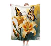 ZZXHG Coperta Plaid Matrimoniale 180x200 Farfalla Gialla, Coperta Pile di Flanella Letto Matrimoniale per Adulti, Coperta Termica in Microfibra per Plaid Divano Copriletto_j892