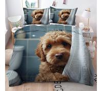 ZZXHG Copripiumino Matrimoniale 220 x 240 Cane Teddy Giallo, Set di Biancheria da Letto Matrimoniale con Cerniera e 2 Federe 50x80 cm, Copripiumini in Microfibra per Adulti Adolescenti