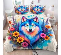 ZZXHG Copripiumino Matrimoniale 220 x 240 Lupo Blu, Set di Biancheria da Letto Matrimoniale con Cerniera e 2 Federe 50x80 cm, Copripiumini in Microfibra per Adulti Adolescenti_j1193