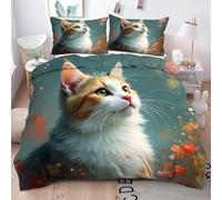 ZZXHG Copripiumino Matrimoniale 220x240 Animale Giallo Gatto, Copripiumini in Microfibra per Bambini Adulti, 3 Pezzi Set di Biancheria da Letto Matrimoniale con Cerniera 2 Federe 50x80 cm A^46