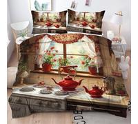 ZZXHG Copripiumino Matrimoniale 220x240 Teiera Rossa, Copripiumini in Microfibra per Bambini Adulti, 3 Pezzi Set di Biancheria da Letto Matrimoniale con Cerniera 2 Federe 50x80 cm