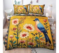 ZZXHG Copripiumino Matrimoniale 220x240 Uccelli E Fiori Gialli, Copripiumini in Microfibra per Bambini Adulti, 3 Pezzi Set di Biancheria da Letto Matrimoniale con Cerniera 2 Federe 50x80 cm