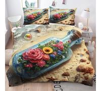ZZXHG Copripiumino Matrimoniale 240x260 Bottiglia Galleggiante Rosa, 3 Pezzi Set di Biancheria da Letto Matrimoniale in Microfibra, Copripiumini per Bambini/Adulti con Cerniera e 2 Federe 50x80
