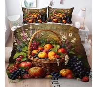 ZZXHG Copripiumino Matrimoniale 240x260 Cesto Di Frutta Colorato, 3 Pezzi Set di Biancheria da Letto Matrimoniale in Microfibra, Copripiumini per Bambini/Adulti con Cerniera e 2 Federe 50x80