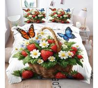 ZZXHG Copripiumino Matrimoniale 240x260 in Microfibra Cesto Di Fragole Rosse, 3 Pezzi Set di Biancheria da Letto Matrimoniale per Bambini/Adulti, 1 Copripiumini e Cerniera e 2 Federe 50x80 cm