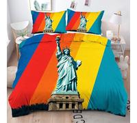 ZZXHG Copripiumino Matrimoniale 240x260 in Microfibra Statua Della Libertà, 3 Pezzi Set di Biancheria da Letto Matrimoniale per Bambini/Adulti, 1 Copripiumini e Cerniera e 2 Federe 50x80 cm