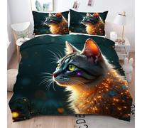 ZZXHG Copripiumino Singolo 135x200 Gatto Luminoso, Copripiumini In Microfibra con Cerniera, Set di Biancheria da Letto Singolo per Bambini con 1 Copripiumino e 2 Federe 50x80 cm