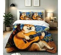 ZZXHG Copripiumino Singolo 150x200 Cane-Chitarra, Copripiumini in Microfibra, per Bambini con Cerniera Chiusura e 2 Federe 50x80 cm_A21603