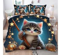 ZZXHG Copripiumino Singolo 150x200 Gatto Grigio Dei Cartoni, Copripiumini in Microfibra con Cerniera, Set di Biancheria da Letto Singolo per Bambini con Cerniera Chiusura e 2 Federe 50x80 cm
