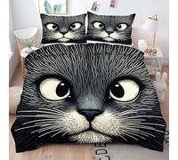 ZZXHG Copripiumino Singolo 150x200 Gatto Nero Adolescente, Reversibile Copripiumini in Microfibra per Bambini, 3 Pezzi Set di Biancheria da Letto Singolo con Cerniera e 2 Federe 50x80 cm