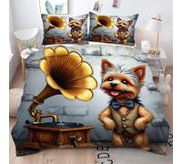 ZZXHG Copripiumino Singolo 150x200 Giradischi Giallo, Copripiumini in Microfibra con Cerniera, Set di Biancheria da Letto Singolo per Bambini con Cerniera Chiusura e 2 Federe 50x80 cm