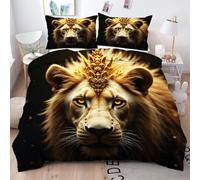 ZZXHG Copripiumino Singolo 150x200 Leone Giallo, Reversibile Copripiumini in Microfibra per Bambini, 3 Pezzi Set di Biancheria da Letto Singolo con Cerniera e 2 Federe 50x80 cm