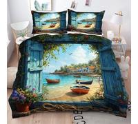 ZZXHG Copripiumino Singolo 150x200 Paesaggio Marino Blu, Reversibile Copripiumini in Microfibra per Bambini, 3 Pezzi Set di Biancheria da Letto Singolo con Cerniera e 2 Federe 50x80 cm