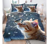ZZXHG Copripiumino Una Piazza e Mezza Gatto Giallo, Copripiumino 200x200 in Microfibra per Adulti Adolescenti, 3 Pezzi Set Di Biancheria Da Letto con Cerniera e 2 Federe 50x80 cm A^54