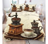 ZZXHG Copripiumino Una Piazza e Mezza Macchina Da Caffè Nera, Copripiumino 200x200 in Microfibra per Adulti Adolescenti, 3 Pezzi Set Di Biancheria Da Letto con Cerniera e 2 Federe 50x80 cm