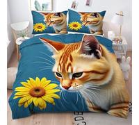 ZZXHG Parure Copripiumino Matrimoniale 240x220 Gatto Giallo Adulto, Set di Biancheria da Letto Matrimoniale in Microfibra Adulti, Reversibile Set Copripiumino con Cerniera 2 Federe 50x80 *29