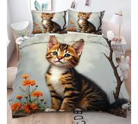 ZZXHG Parure Copripiumino Matrimoniale 240x220 Gatto Giallo Adulto, Set di Biancheria da Letto Matrimoniale in Microfibra Adulti, Reversibile Set Copripiumino con Cerniera 2 Federe 50x80