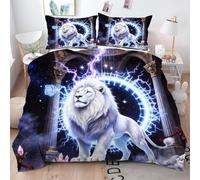 ZZXHG Parure Copripiumino Matrimoniale 240x220 Leone Bianco, Set di Biancheria da Letto Matrimoniale in Microfibra Adulti, Reversibile Set Copripiumino con Cerniera 2 Federe 50x80