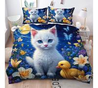 ZZXHG Parure Copripiumino Matrimoniale 260x240 Gatto Bianco Adulto, Copripiumini in Microfibra per Adulti, Reversibile Set di Biancheria da Letto Matrimoniale con Cerniera e 2 Federe 50x80