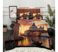 ZZXHG Piumino Grande Stampa 3D | Castello Venezia 3D, Trapunta Queen Size Morbida e Confortevole, Lavabile, Reversibile, Completamente con 2 Federe 50x80 cm_A19072