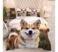 ZZXHG Piumino Grande Stampa 3D | Corgi Giallo, Trapunta Queen Size Morbida e Confortevole, Lavabile, Reversibile, Completamente con 2 Federe 65x65 cm_1564a