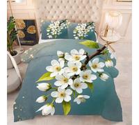 ZZXHG Piumino Grande Stampa 3D | Fiore Di pero Bianco, Trapunta Queen Size Morbida e Confortevole, Lavabile, Reversibile, Completamente con 2 Federe 65x65 cm