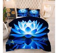 ZZXHG Piumino Grande Stampa 3D | Loto Blu, Trapunta Queen Size Morbida e Confortevole, Lavabile, Reversibile, Completamente con 2 Federe 65x65 cm